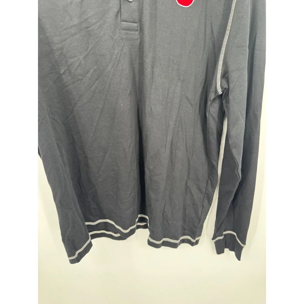 NWT True Religion Flocked Logo Hooded Henley T-Shirt Shirt Men's Large Jet Black